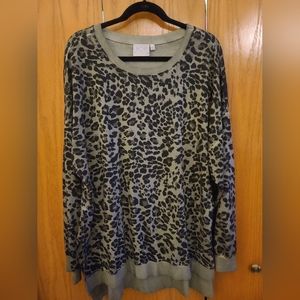 Plus size shirt.  Olive and black. High to low hem.  Animal print.